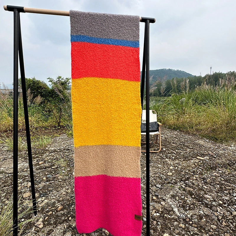 Autumn And Winter New Dopamine Contrast Color Rainbow Thickened Warm High-grade Scarf Long Minimalist Scarf