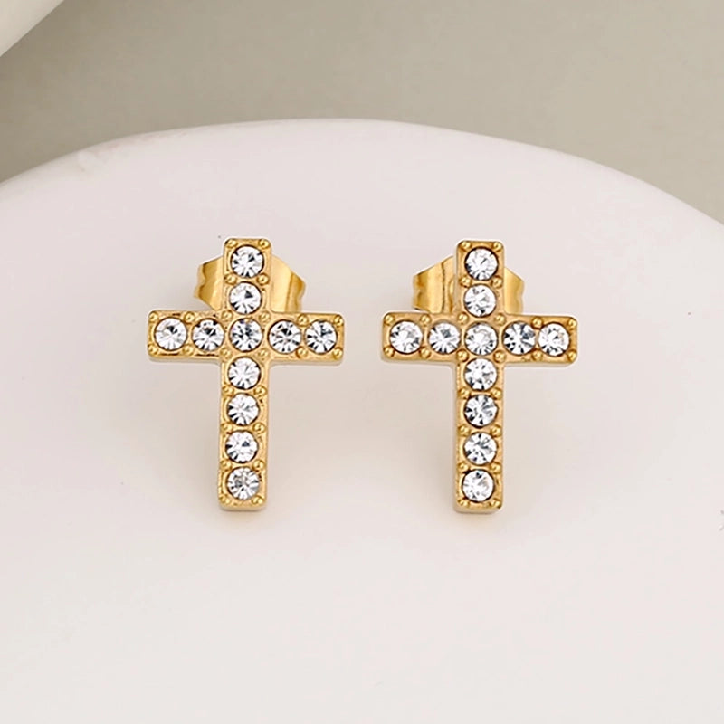 1 Set 1 Pair Luxurious Shiny Cross 304 Stainless Steel Ear Studs