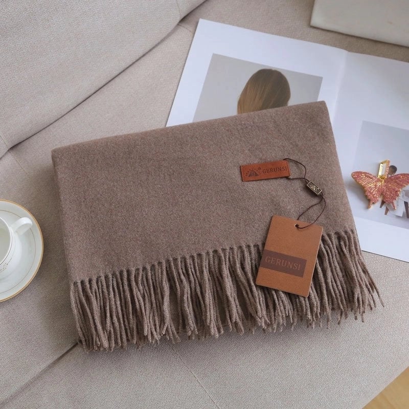 Unisex Retro Preppy Style Solid Color Imitation Cashmere Tassel Scarf