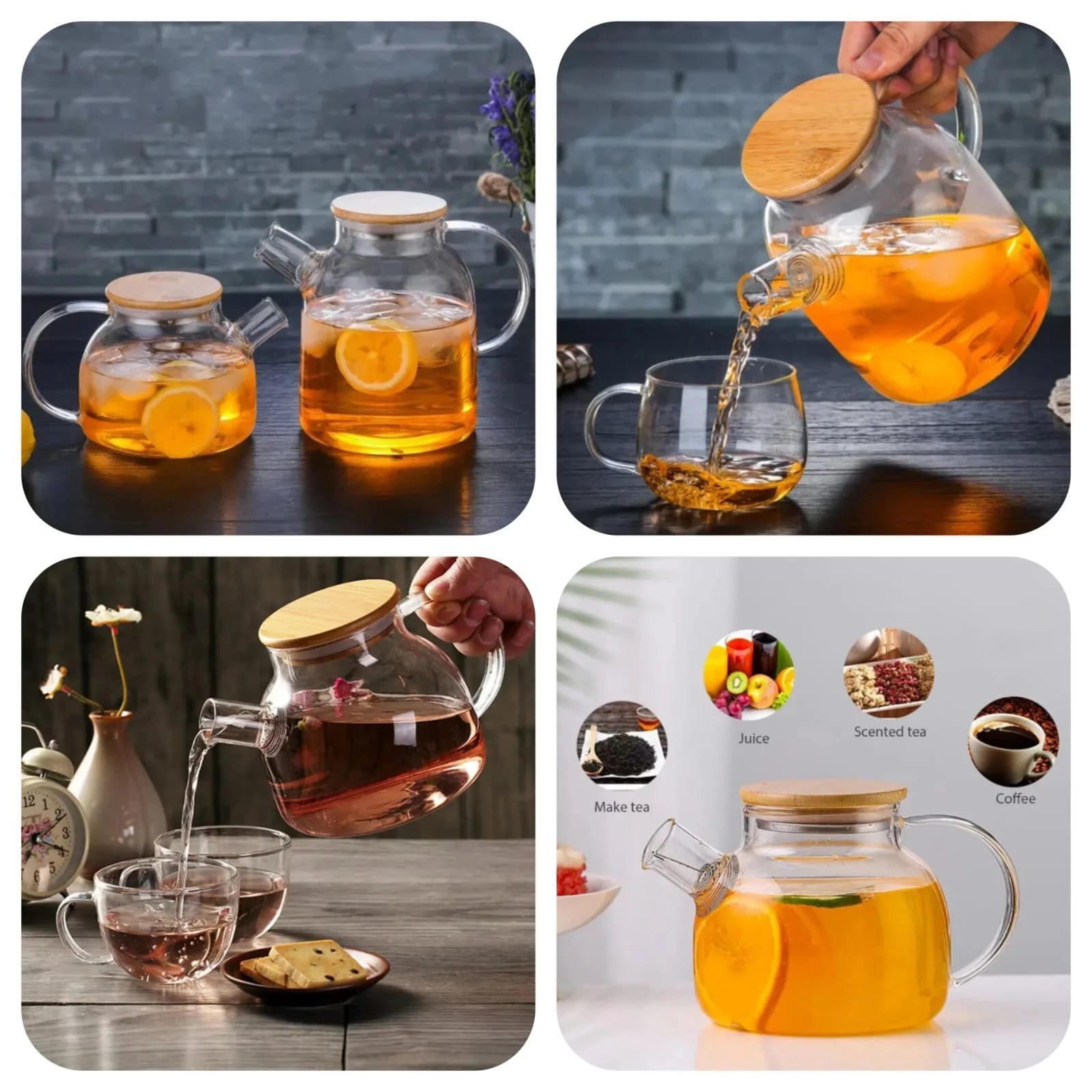 Transparent Glass Teapot With Bamboo Lid