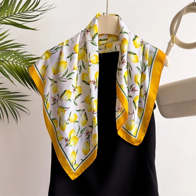 Women's Casual Vacation Lemon Flower Satin Printing And Dyeing Printing Dyeing Silk Scarf