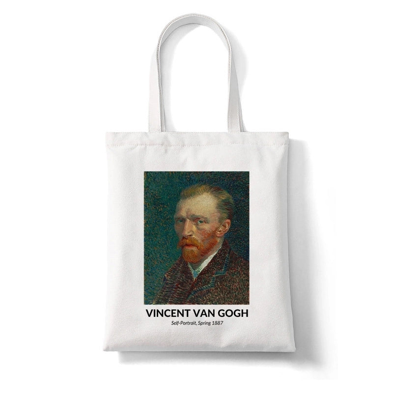 Unisex Medium Canvas Oil Painting Streetwear Square Open Canvas Bag