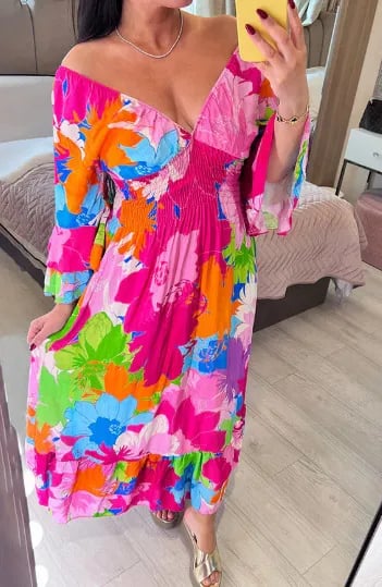 🔥LAST DAY PROMOTION- SALE 49% OFF💃V-neck Floral Vacation Loose Dress