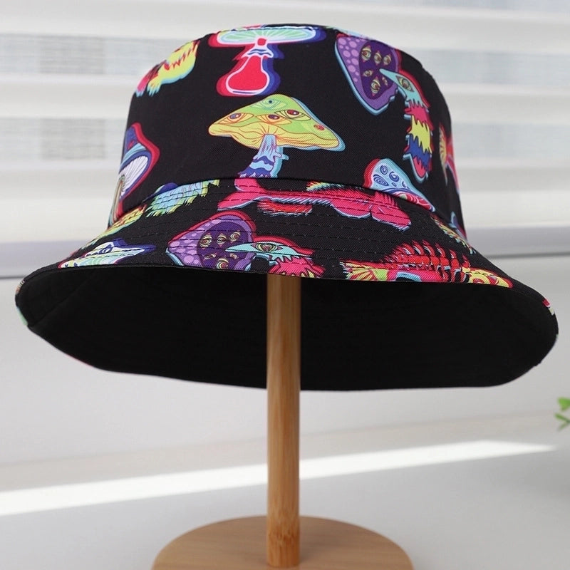 Unisex Streetwear Cartoon Printing Hollow Out Flat Eaves Bucket Hat