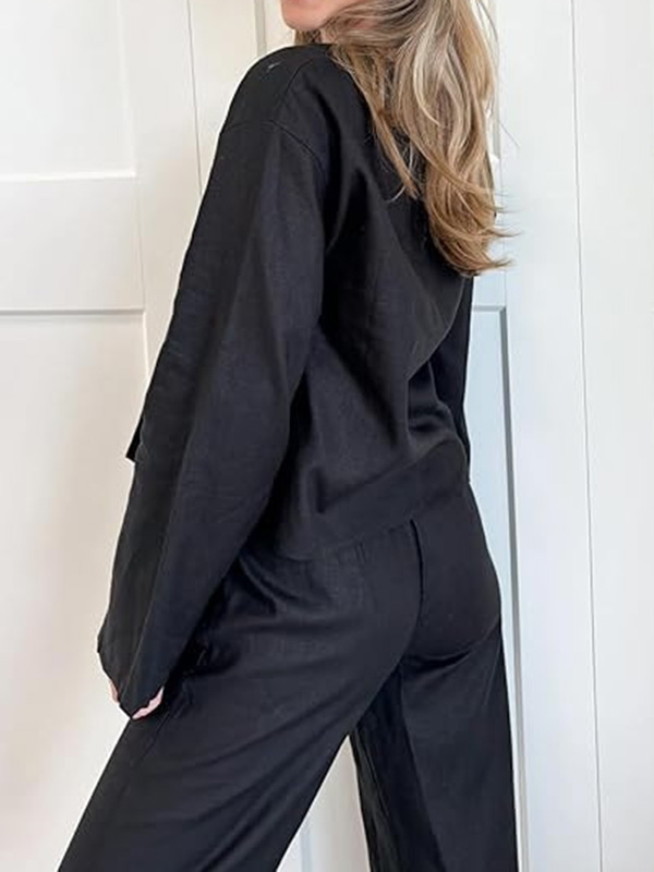 Lace-Up Solid Color V-Neck Blouses&Shirts Tops