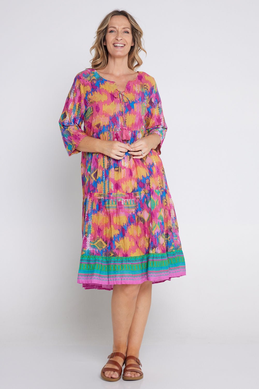 Rebecca Tie Neck Dress - Ikat