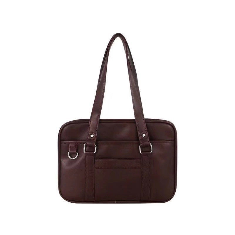 Women's Medium Pu Leather Solid Color Business Vintage Style Square Zipper Shoulder Bag