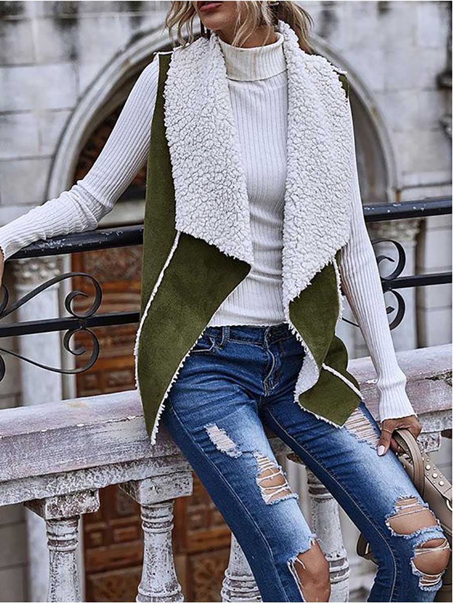 Sleeveless Large Lapel Suede Vest