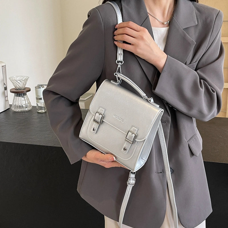 Women's Medium Pu Leather Solid Color Preppy Style Classic Style Sewing Thread Flip Cover Fashion Backpack