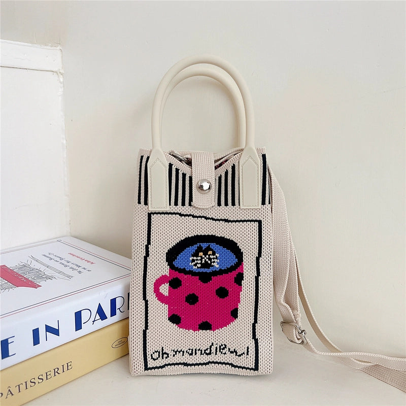 Women's Small Knit Cat Vintage Style Classic Style Bucket Buckle Handbag