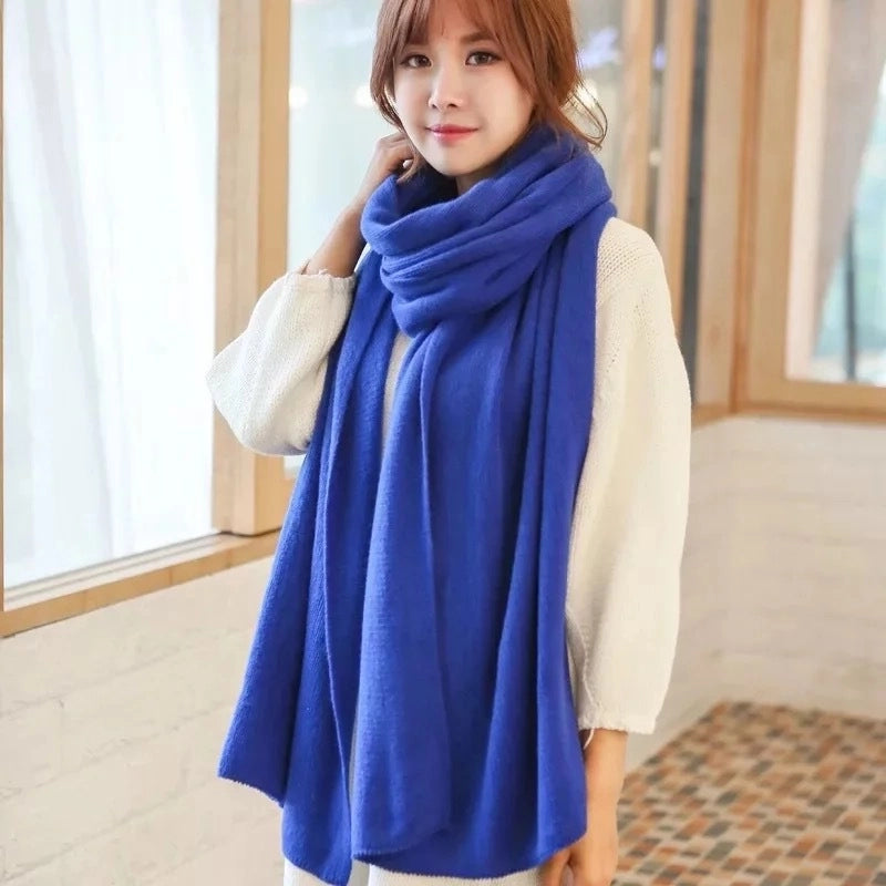 Winter Knitted Wool Scarf Cashmere Solid Color Fashion Shawl Warm Extended Scarf
