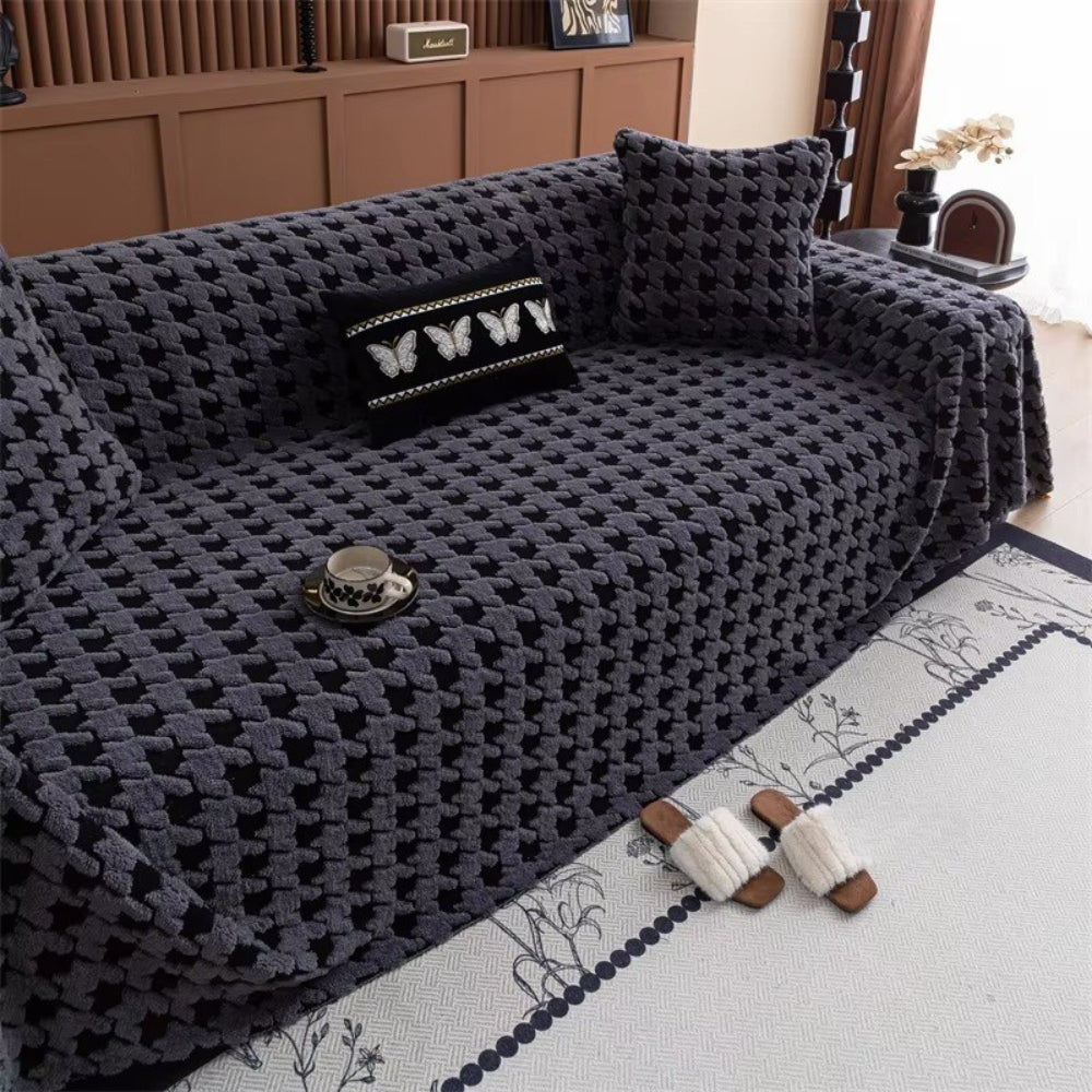 Houndstooth Plush Sofa Cover