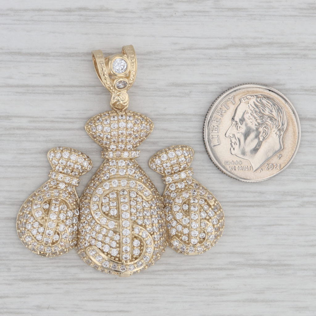 2.50ctw Cubic Zirconia Money Bags Pendant 10k Yellow Gold Statement