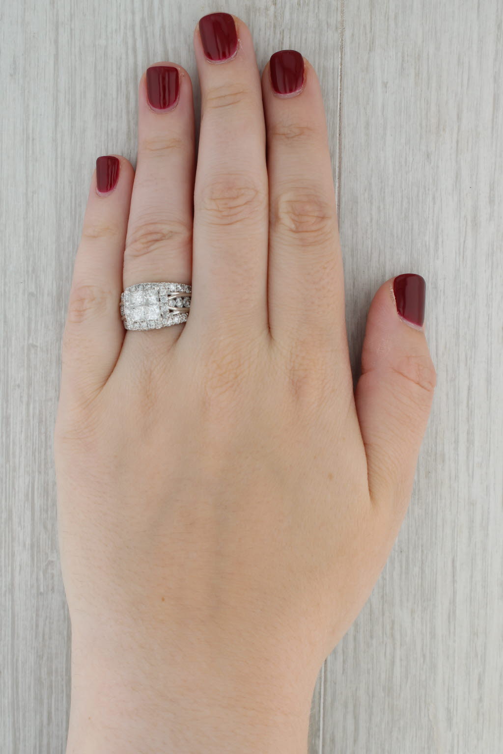 3.77ctw Princess Diamond Halo Engagement Ring 14k White Gold Size 7.75