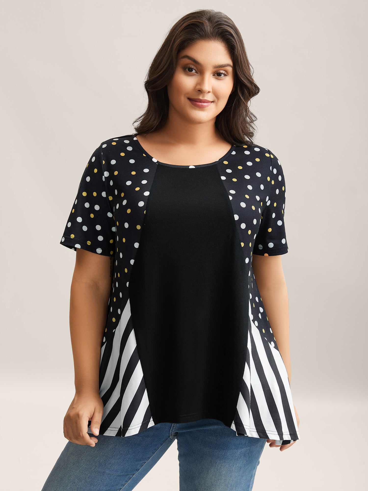Supersoft Stretchy Polka Dots Stripe T-Shirt