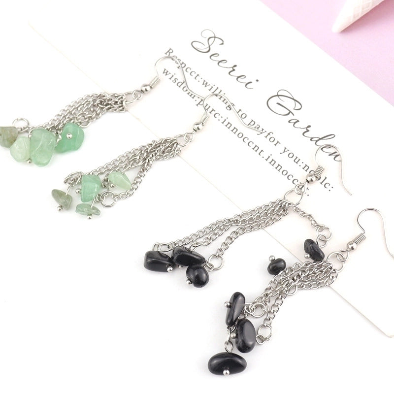1 Pair Minimalist Irregular Patchwork Natural Stone Metal Drop Earrings