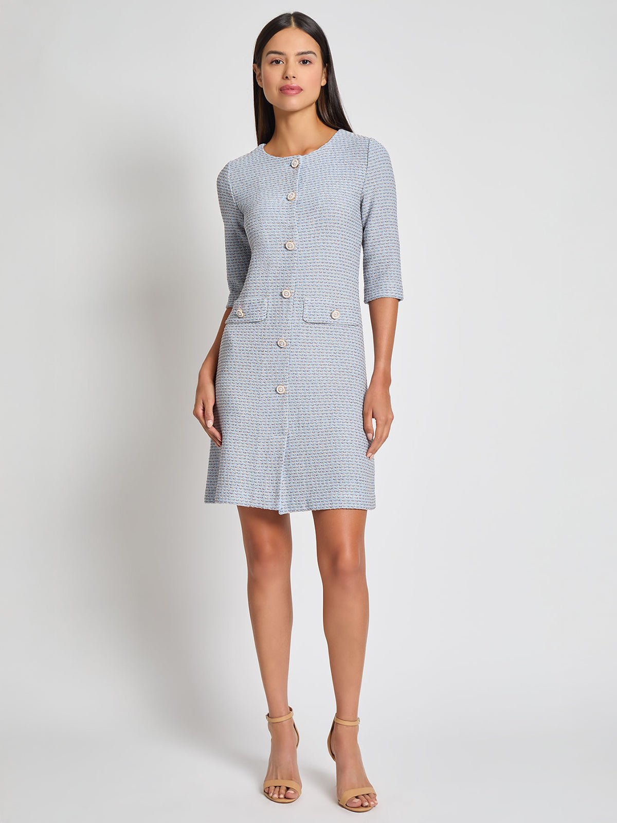 Tri-Color Tweed Knit Sheath Dress - Modern Fit