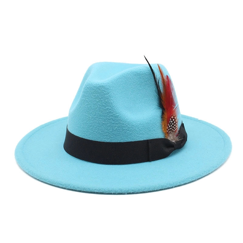 Bow Feather Top Hat Autumn And Winter Big Brim Hat Fashionable Men's And Women's Cashmere Felt Hat Style New Hats
