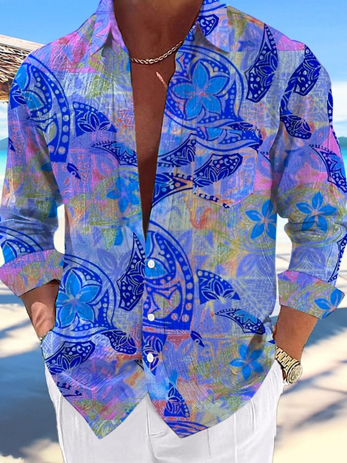 Men's Casual Hawaiian Turtle Print Lapel Shirt