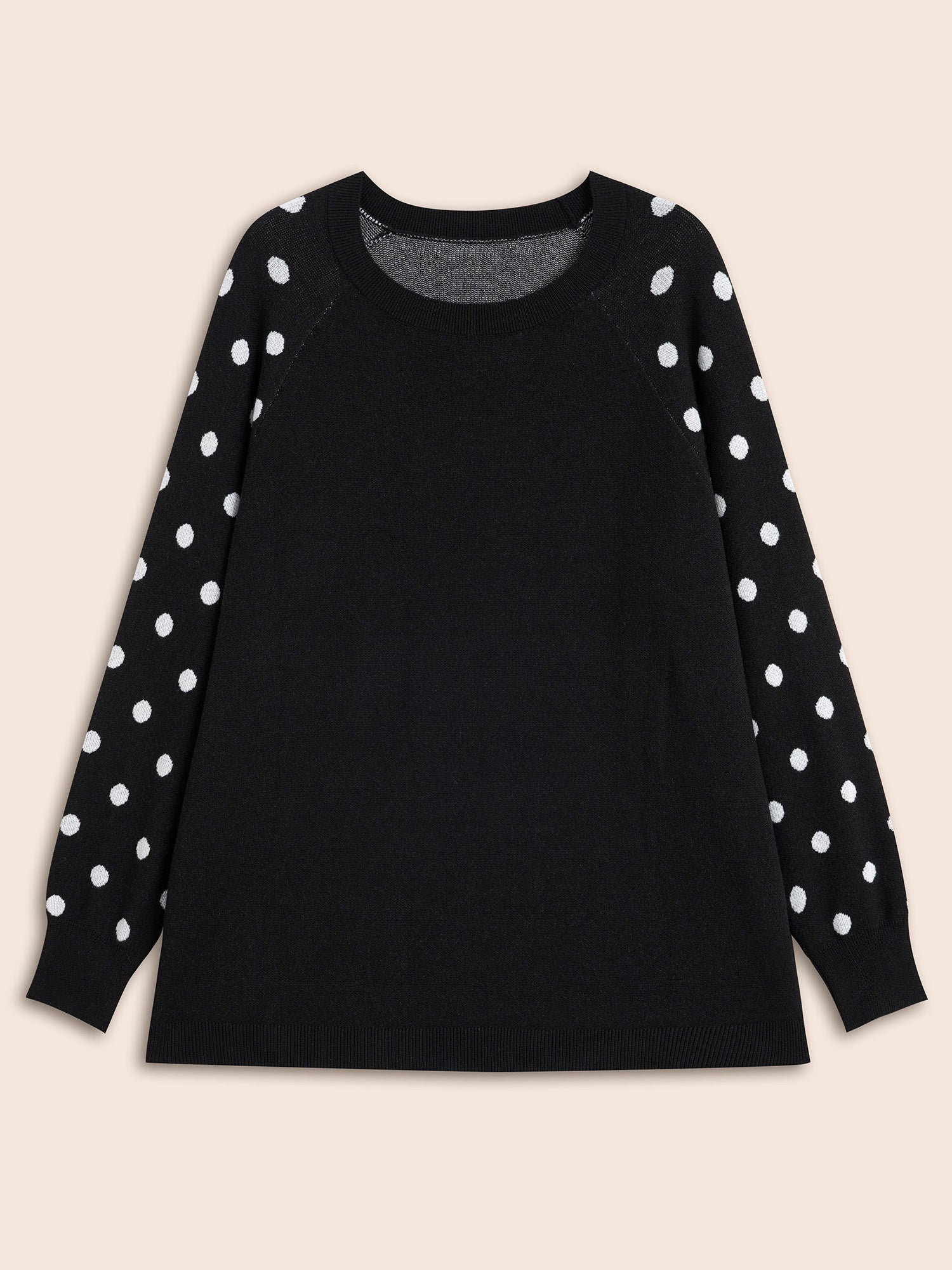 Polka Dot Crew Neck Raglan Sleeve Pullover
