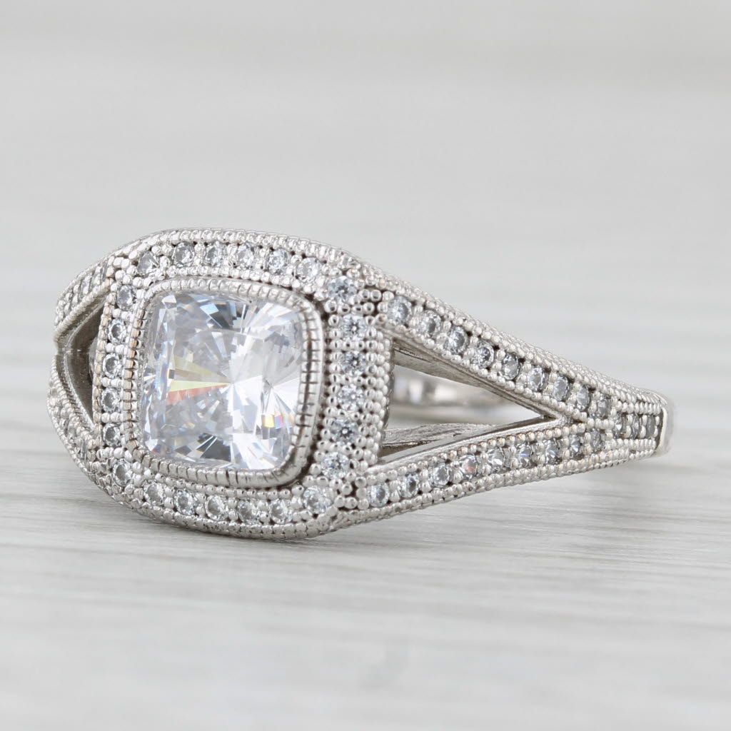 1.46ctw Cubic Zirconia Halo Engagement Style Ring Sterling Silver Size 7.25