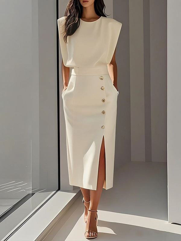 High Waisted Loose Split-Front Split-Joint Skirts