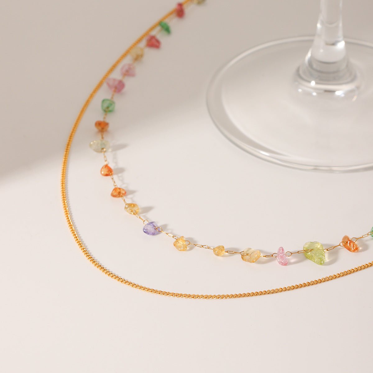 Ins Style Personality Trend Double Layer Necklace 18K Gold Stainless Steel Clavicle Chain Color Gravel Chain