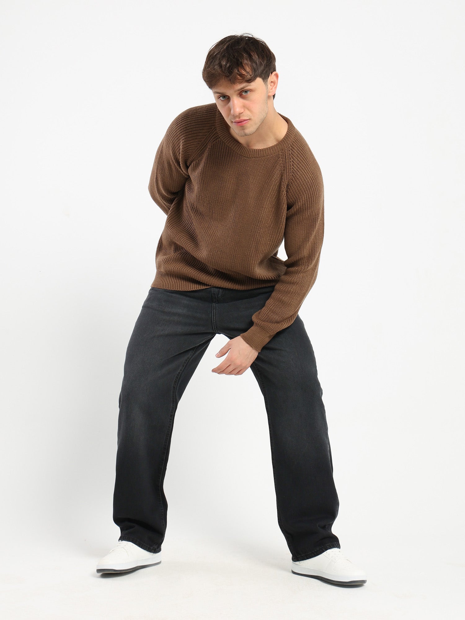 Crewneck Raglan Knit Sweater with Interior Pocket