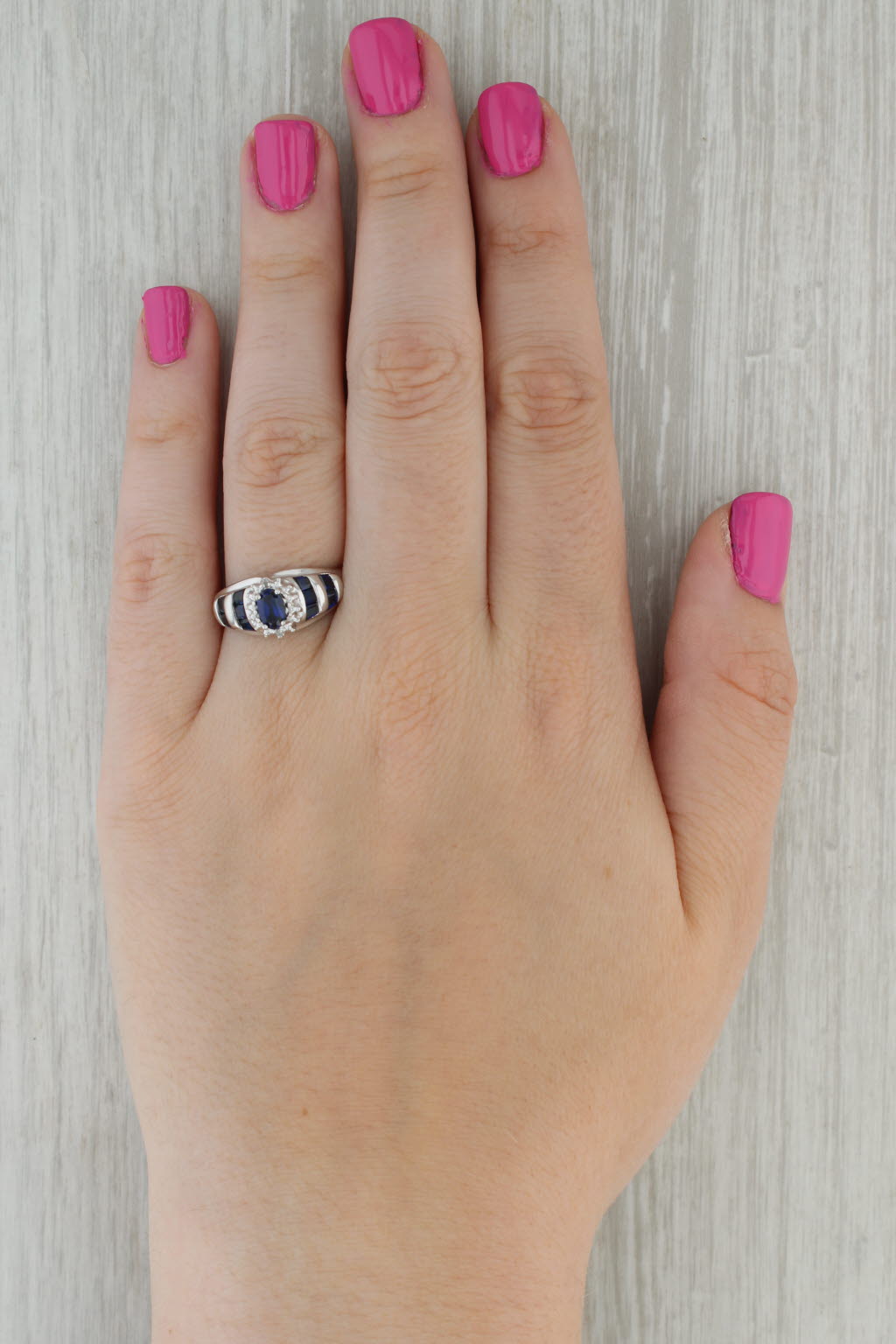 1.22ctw Lab Created Sapphire Diamond Halo Ring 10k White Gold Size 9