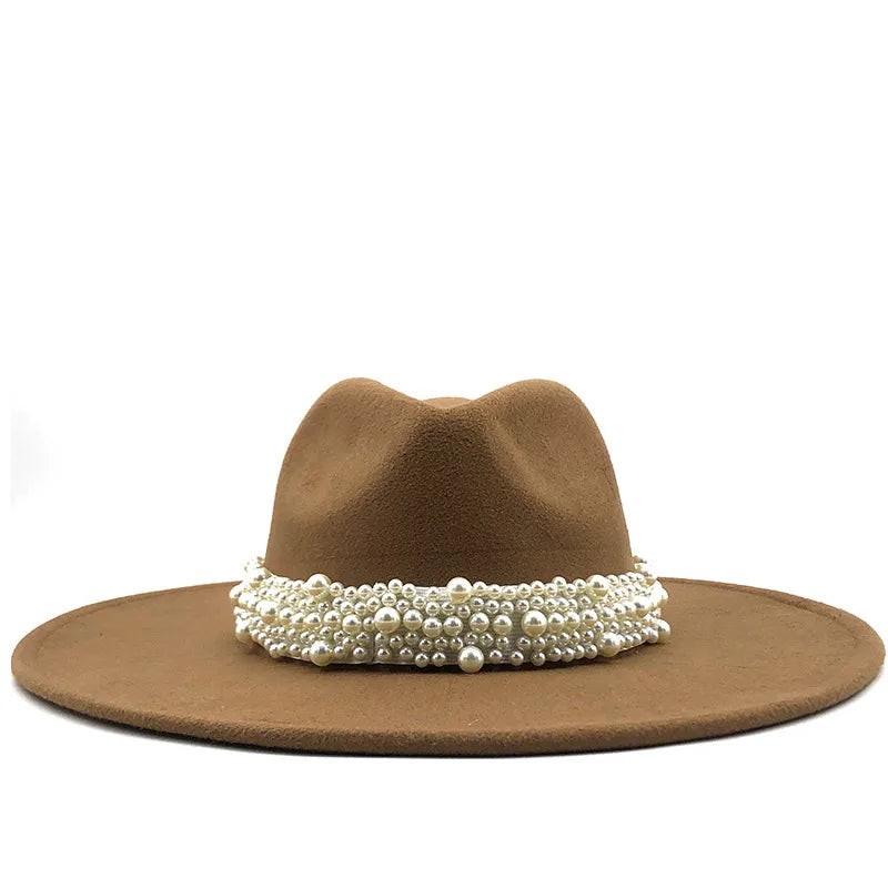 9.5cm Pearl Accessories Women's Woolen Hat Jazz Hat Autumn And Winter British Retro Top Hat Women