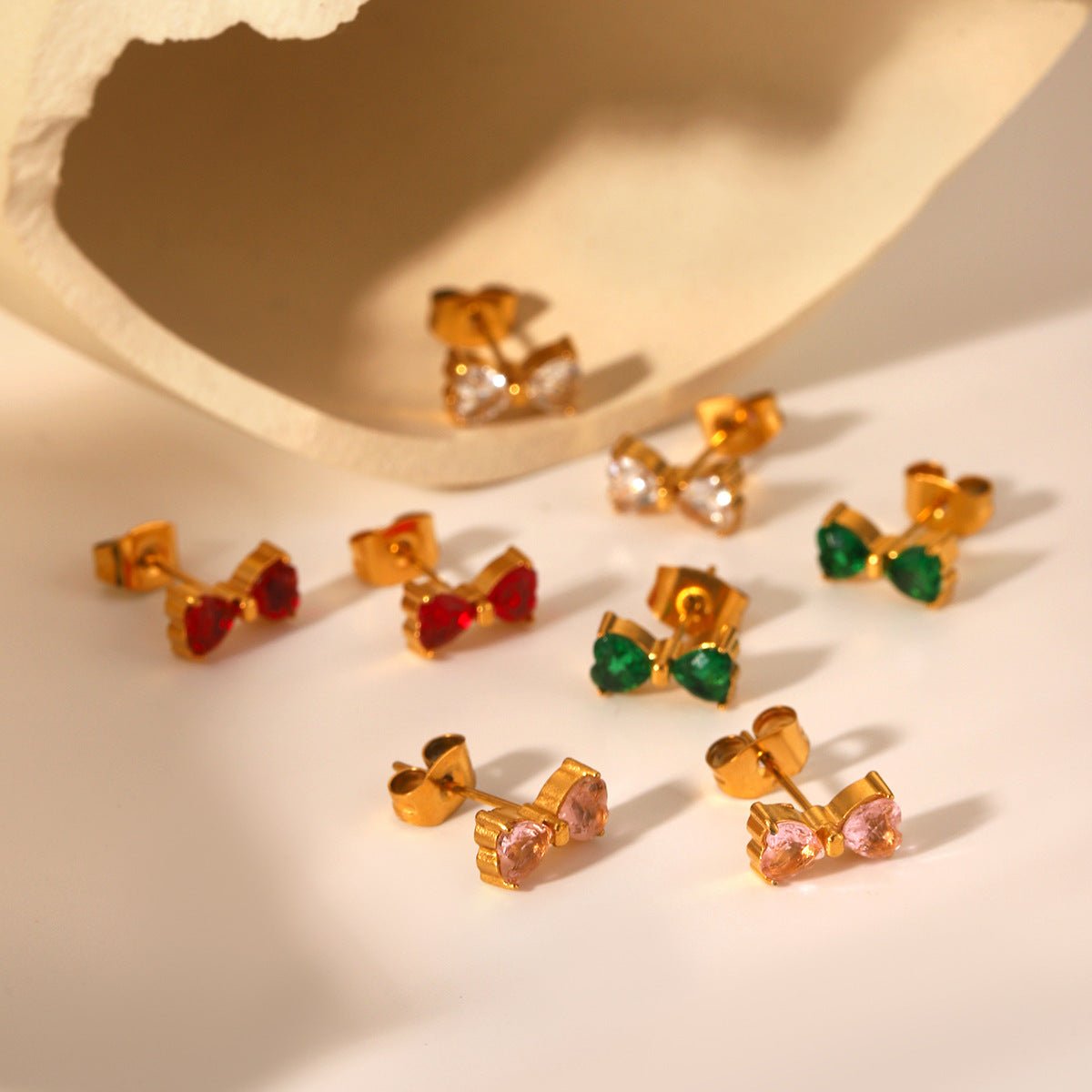 Ins Style Stainless Steel Bow Earrings Inlaid Zircon Earrings Female Titanium Steel 18K Gold-Plated Earrings