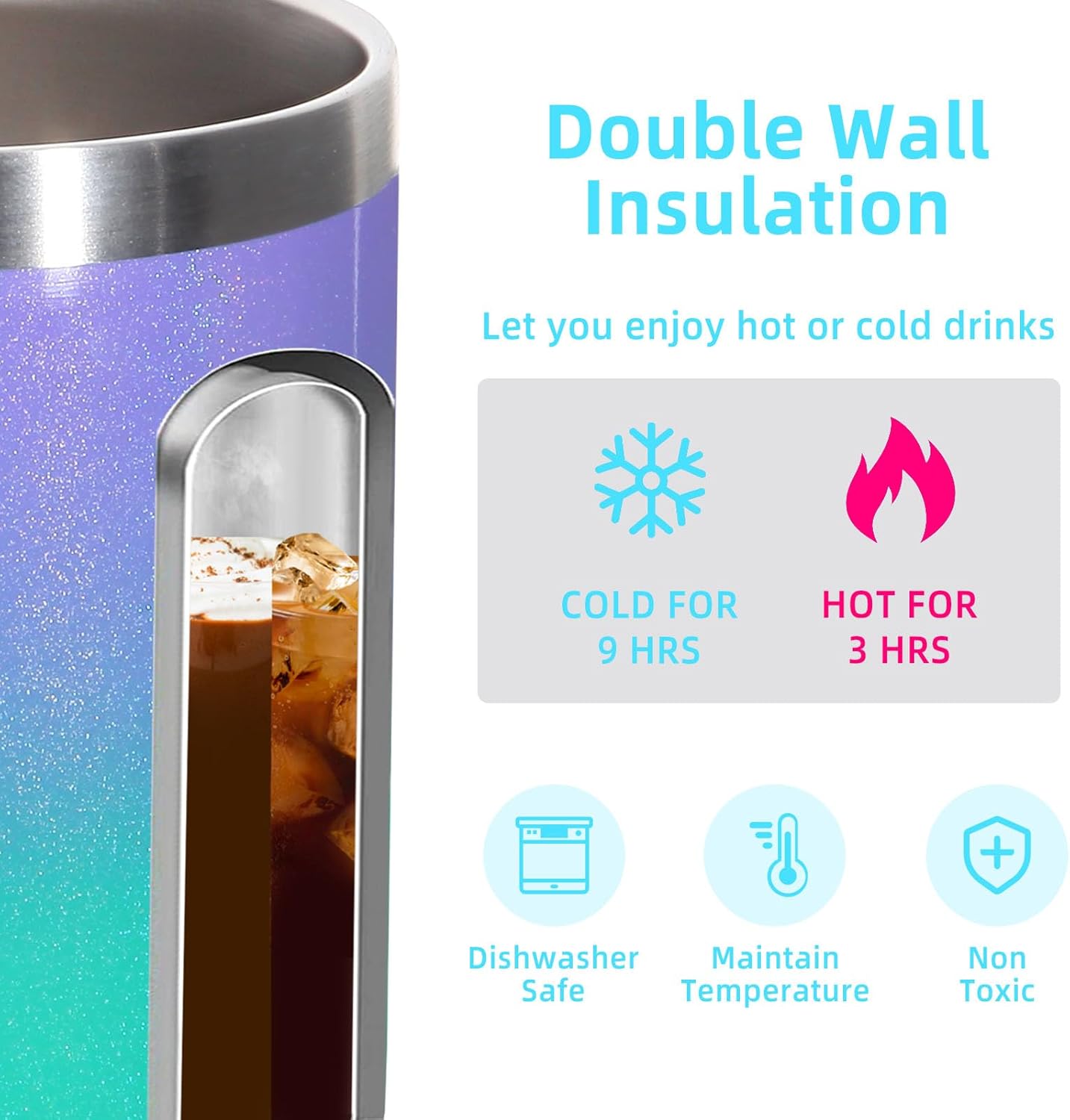 Volhoply 14oz Insulated Stainless Steel Coffee Mug with Leakproof Lid,Double Wall Vacuum Travel Coffee Cup with Handle,Reusable Metal Tumbler,Camping Mugs Keep Hot/Cold,Christmas Gifts(Black,1