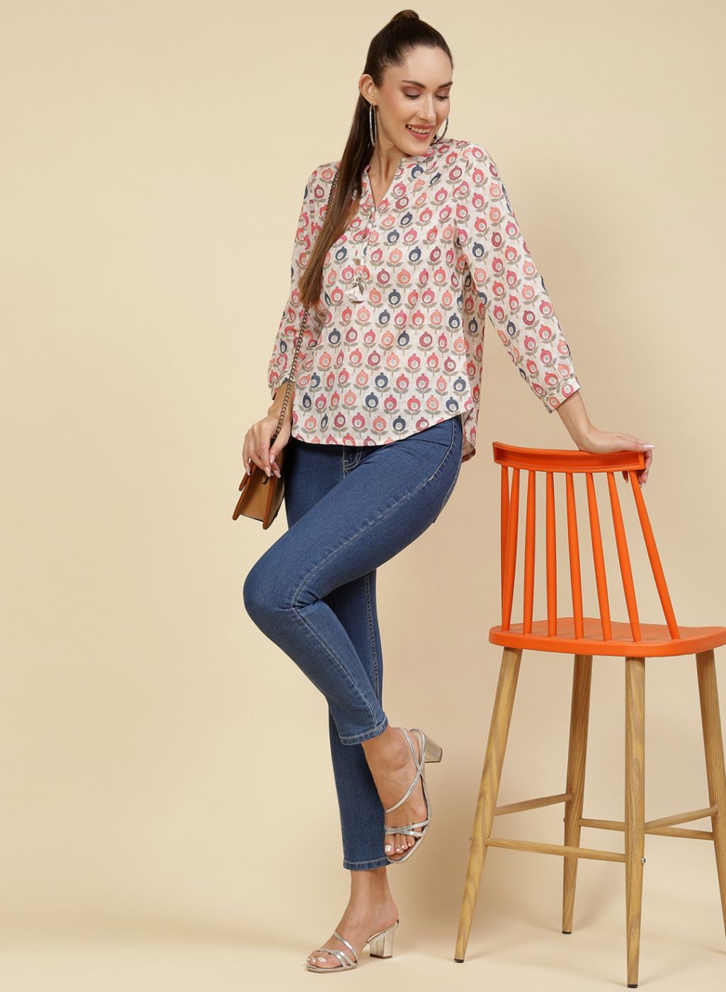 Women Cream Printed Top