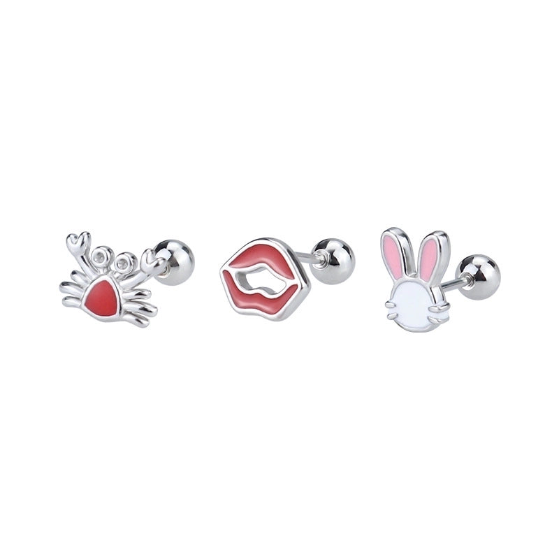 1 Piece Cute Minimalist Geometric Animal Crown Plating Titanium Steel Ear Studs