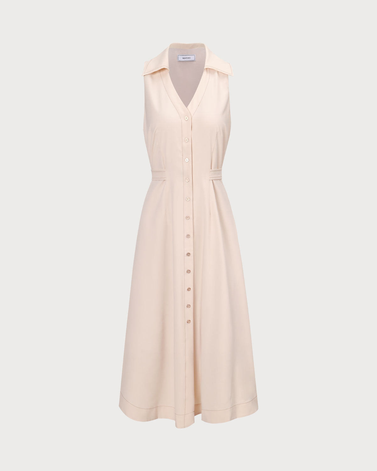 The Beige Collared Sleeveless Shirt Midi Dress