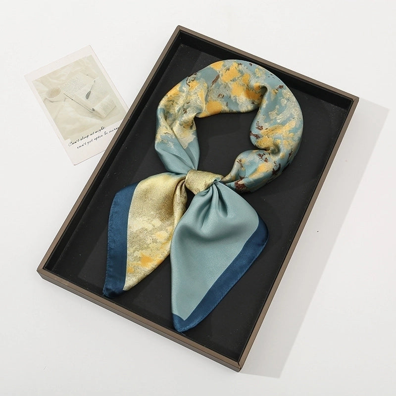 Women's Pastoral Minimalist Moon Tree Satin Printing Silk Scarf Bandanas