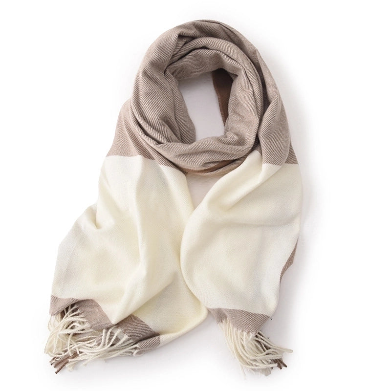Women's Basic Color Block Polyester Tassel Scarf