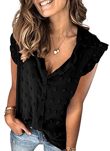 Astylish Women Pompom Button Down Shirt Casual Blouse Top