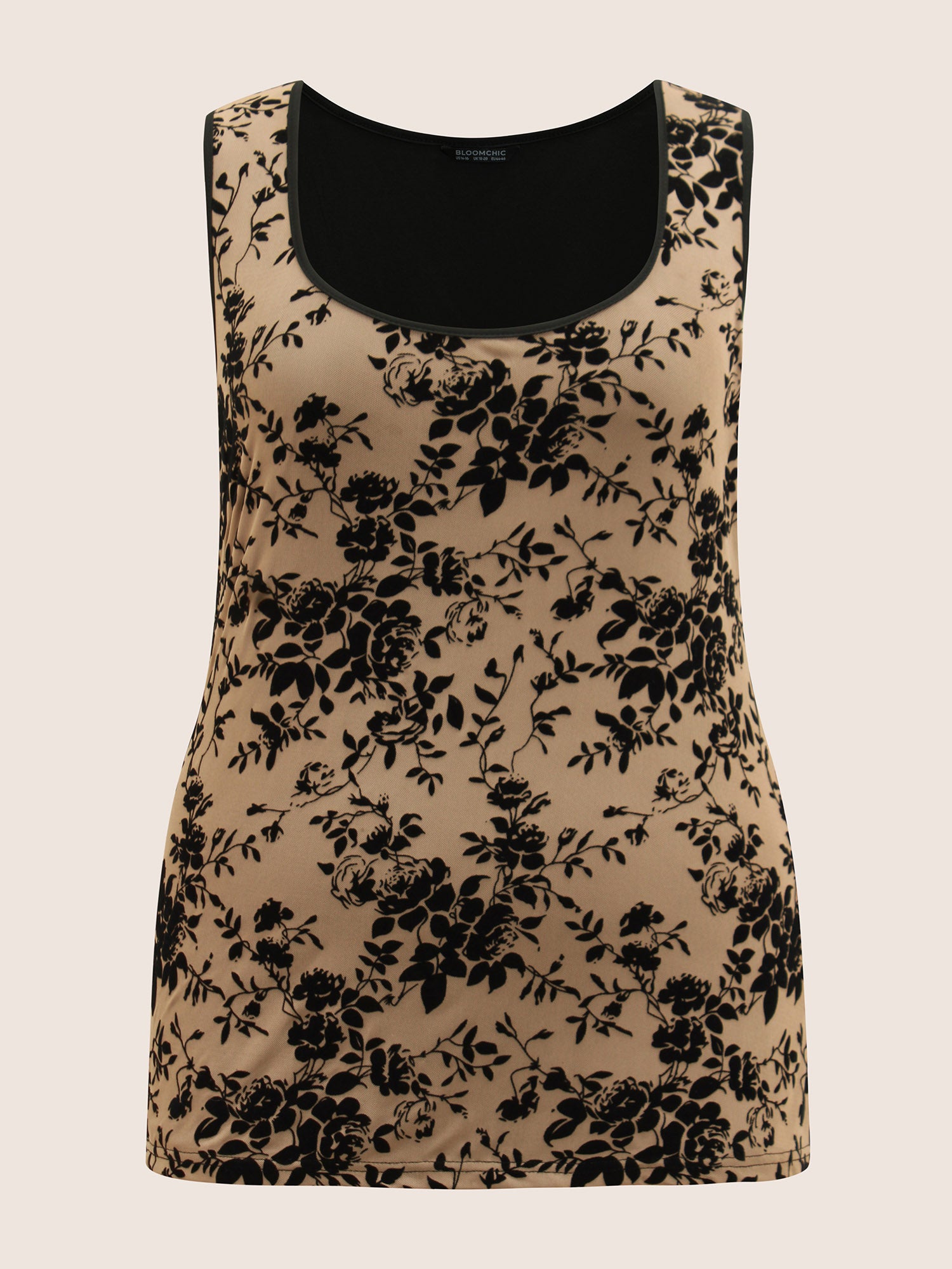 Silhouette Floral Print Flocking Square Neck Tank Top