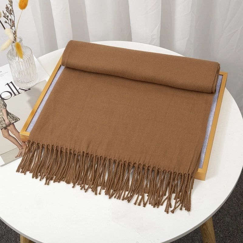 Women's Minimalist Solid Color Imitation Cashmere Tassel Scarf