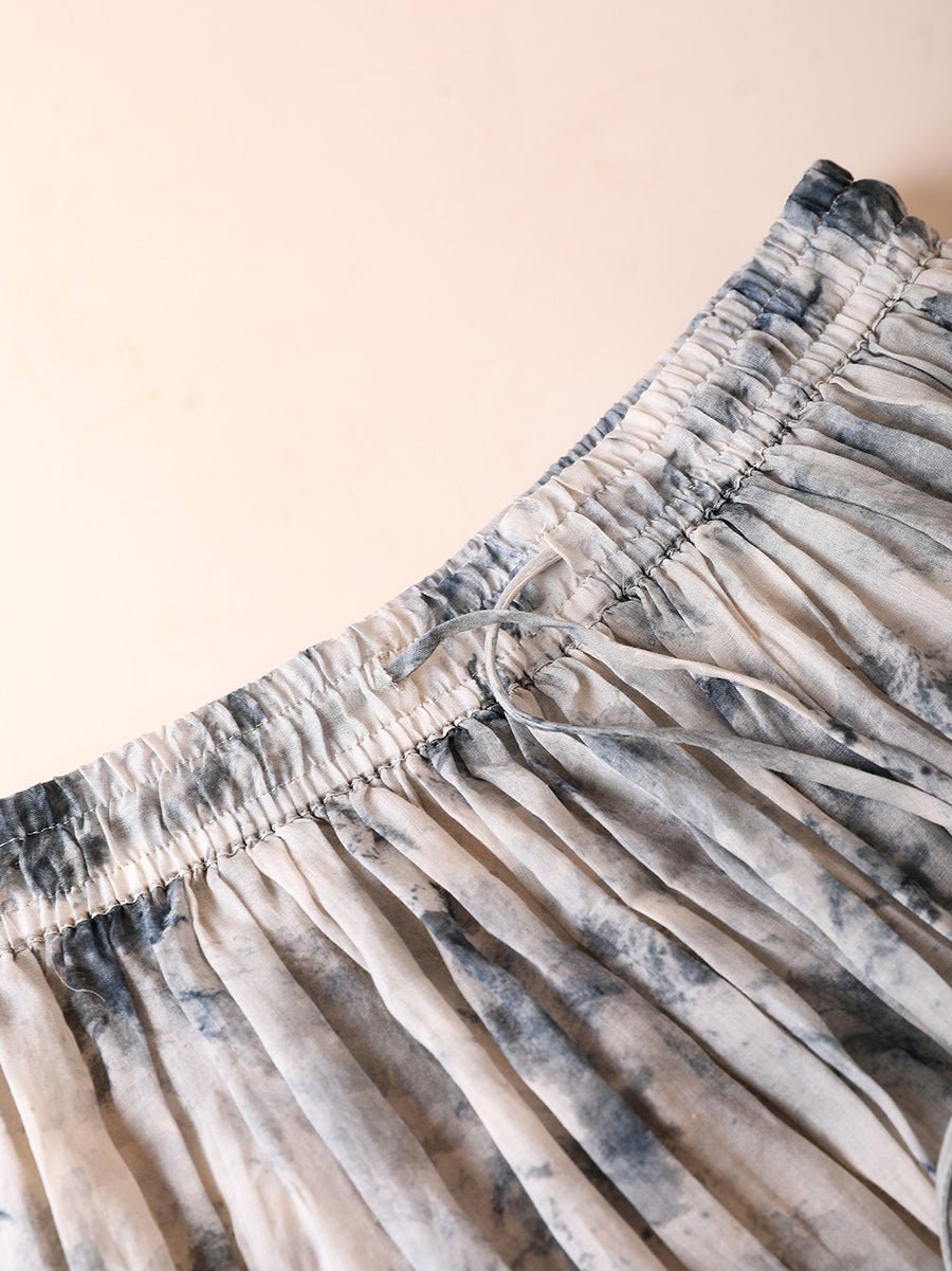 Women Summer Artsy Flower Dual-side 100%Ramie Skirt