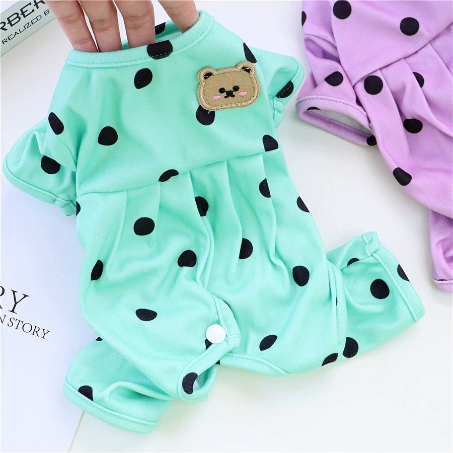 Belly Protecting Polka Dot Dog Jumpsuits