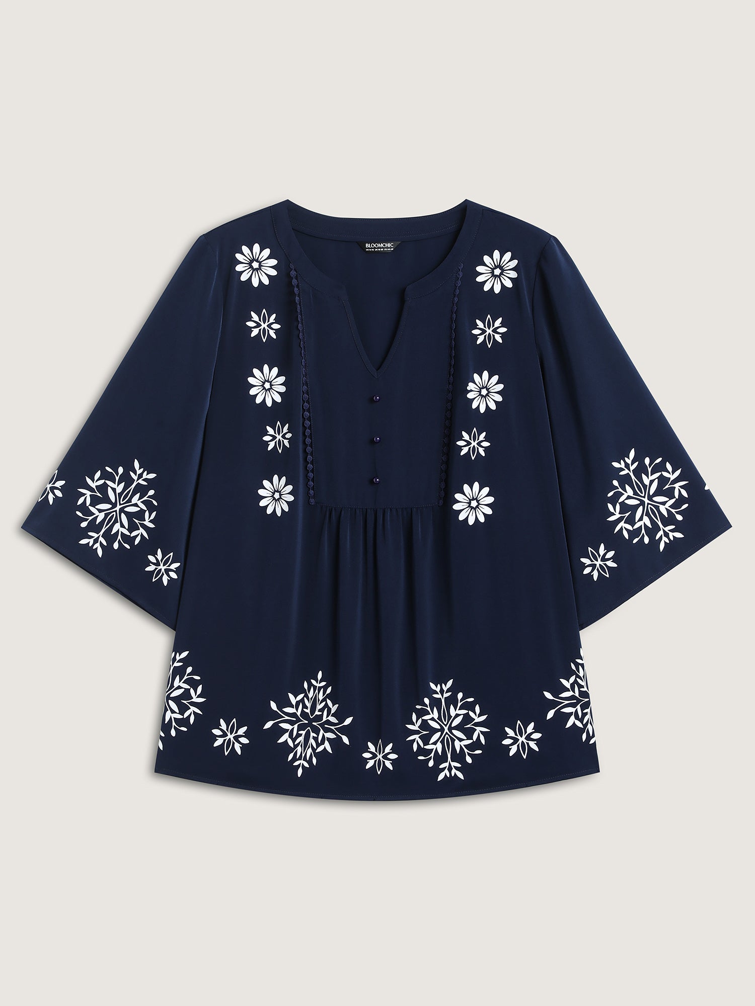 Floral Print Button Detail Solid Blouse