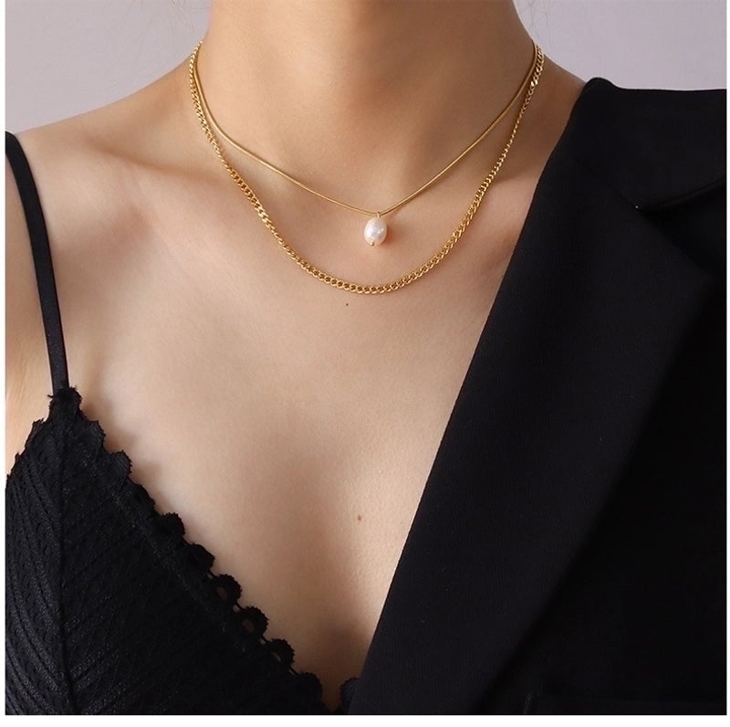 Fashion Human Face 304 Stainless Steel Freshwater Pearl 18K Gold Plated Plating Necklace