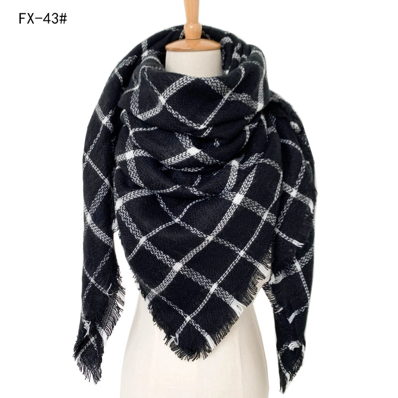 Autumn And Winter New Scarf Cashmere Acrylic Black Beige Plaid Square Scarf Women's Shawl