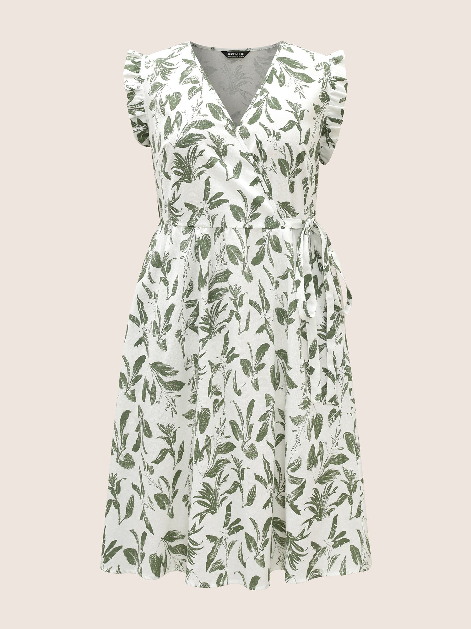 Floral Print Wrap Ruffle Cap Sleeve Dress