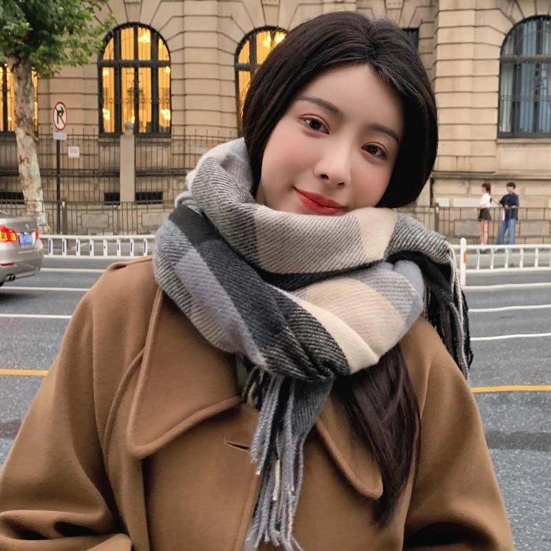Winter Cashmere Scarf Tassel Women's Men's Plaid Fashion Long Warm Shawl Autumn And Winter Scarf