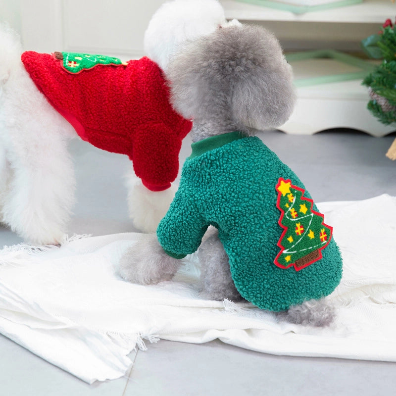 Casual Polar Fleece Christmas Christmas Tree Santa Claus Pet Clothing