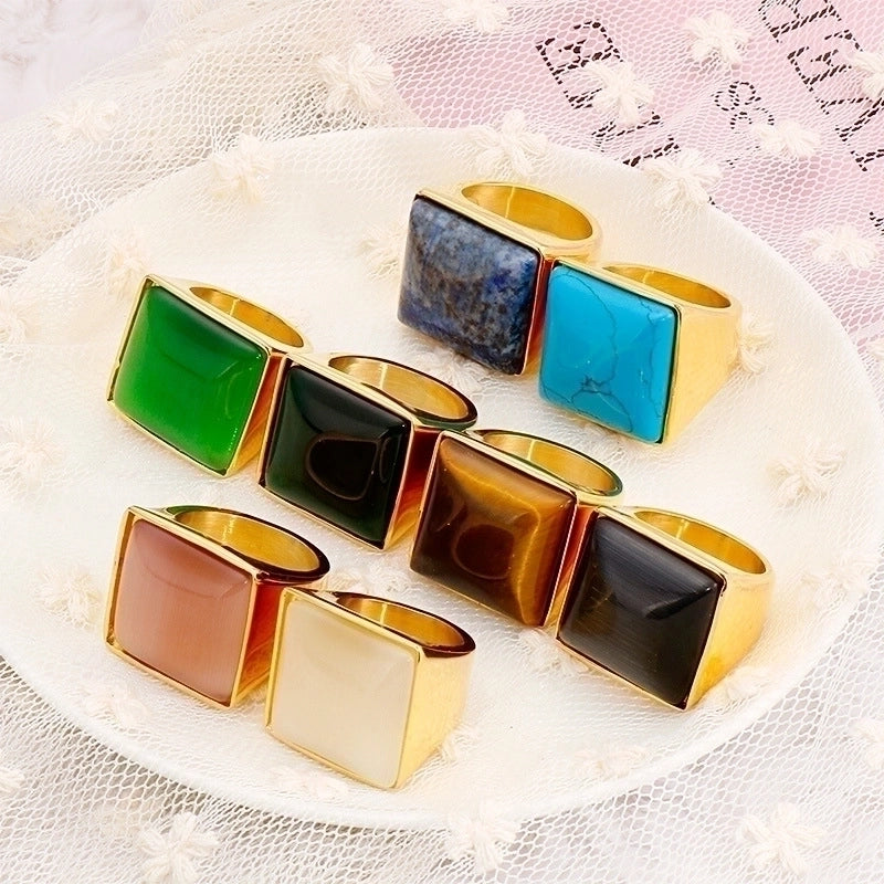 Vintage Style Geometric Square Stainless Steel 18K Gold Plated Plating Rings