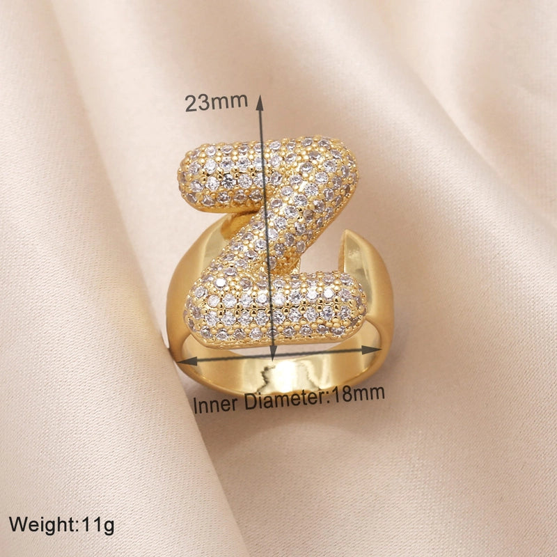 Copper 18K Gold Plated Modern Style Minimalist Plating Inlay Letter Zircon Open Rings